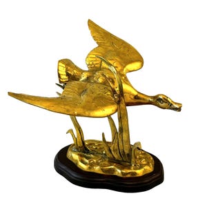 Vintage Brass Flying Duck Statue, Game Bird in Flight, Waterfowl Figurine, Man Cave, Rustic Lodge Decor