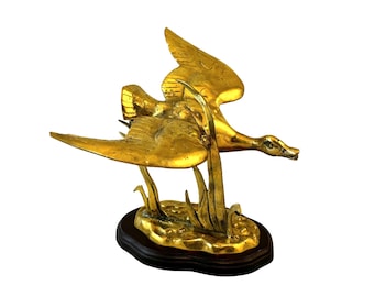Vintage Brass Flying Duck Statue, Game Bird in Flight, Waterfowl Figurine, Man Cave, Rustic Lodge Decor