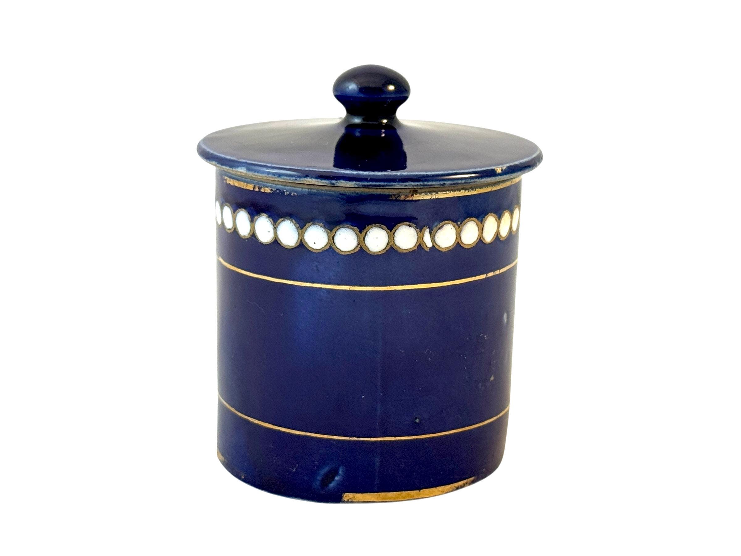 Vintage Guerlain Cream Pot, Vanity Jar, 1900's Cobalt Blue