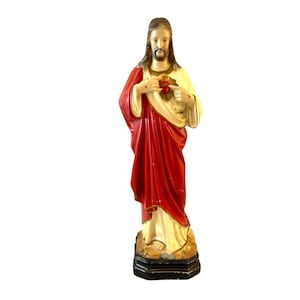 Vintage Sacred Heart of Jesus Statue, 18&quot; Resin Religious Figure, Catholic, Christian Decor