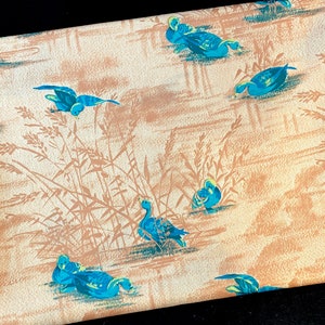 Vintage Duck Fabric, Polyester Knit Material, 1960's 1970's Waterfowl Bird Print, Brown, Green, DIY Sewing Projects image 1