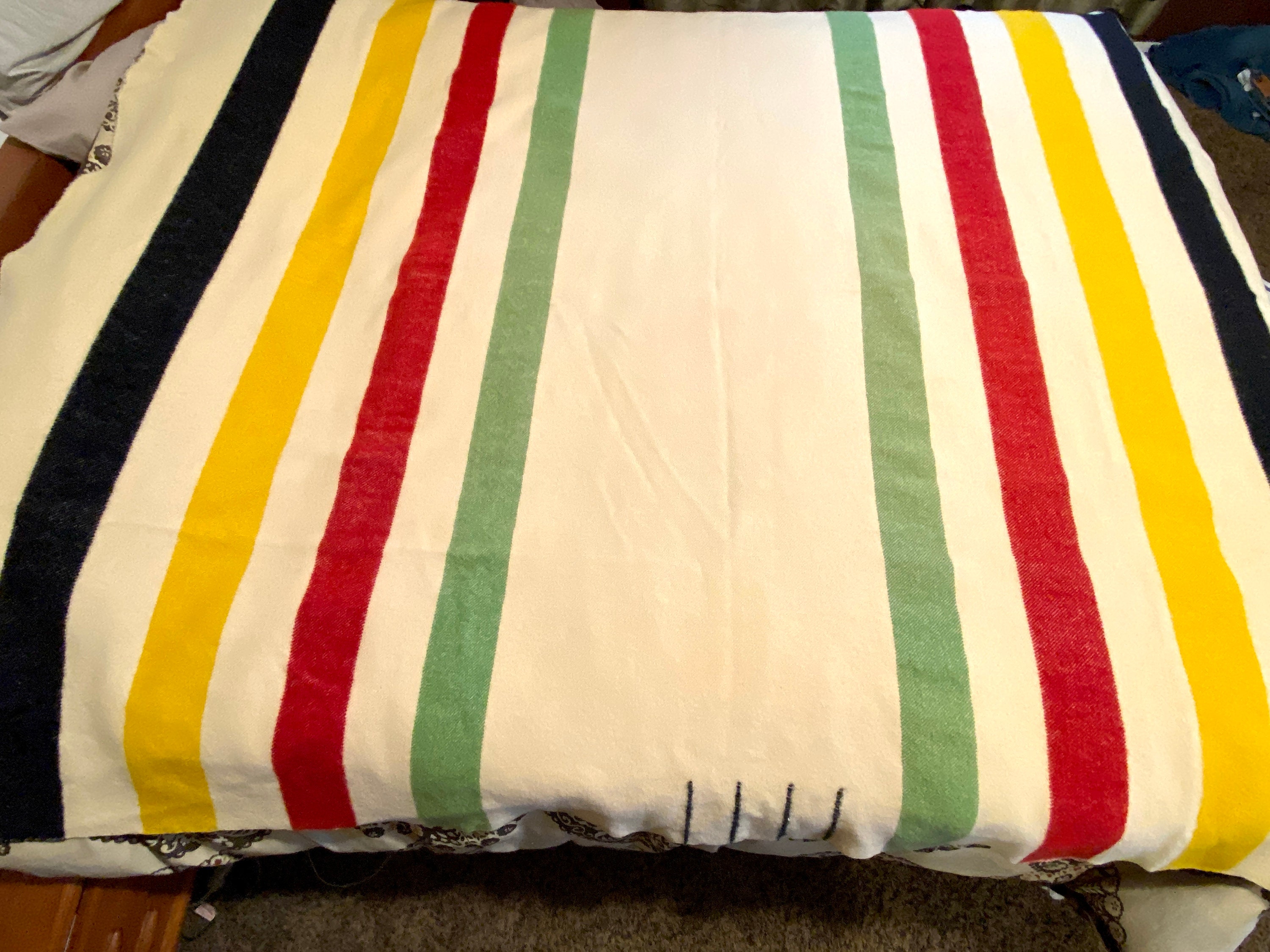 Vintage Hudsons Bay Four Point Blanket Cream Wool Colorful Stripes Rustic Trapper Style Cabin Decor Made in England Etsy Canada