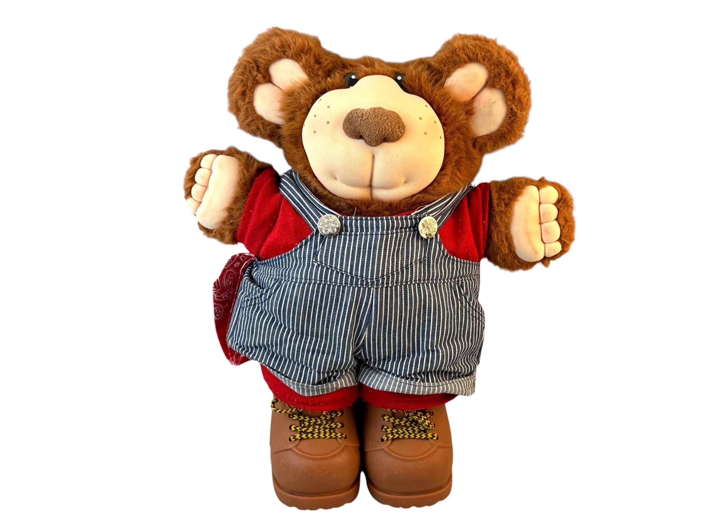 Vintage Furskins Bubba Bear Plush Toy, Hillbilly Striped Overalls