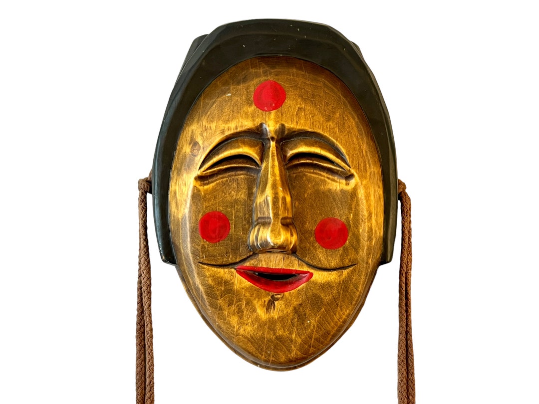 Vintage Korean Mask, Hahoetal Dance, Bune Woman, Hand Carved Wood Wall