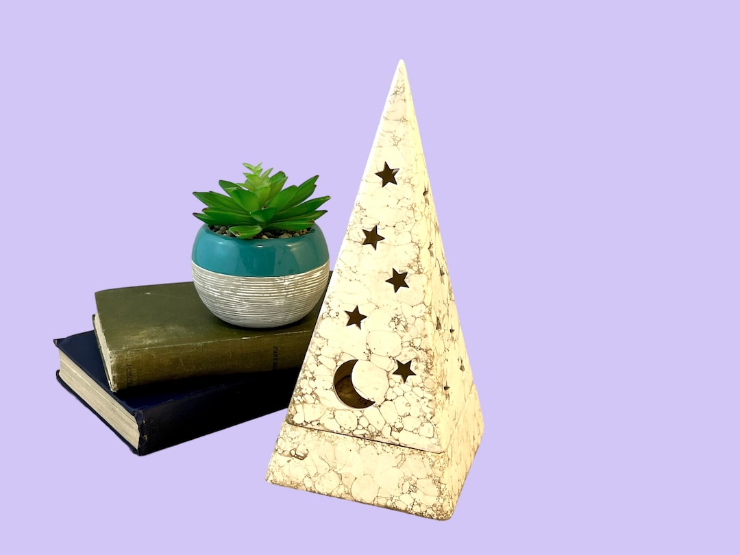 Vintage Partylite Galaxy Tealight Holder, Celestial Ceramic Pyramid