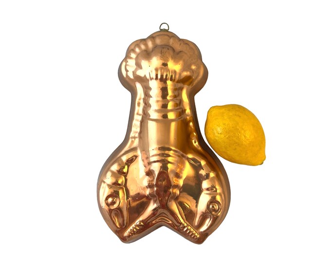 Vintage Copper Lobster Mold, Seafood Salad, Gelatin, Aspic, Mid Century