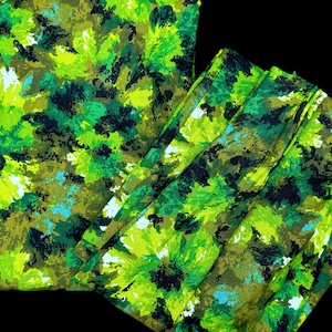 Vintage Curtains, Green Flower Power Pleated Draperies, Floral Print, Mid Century Cotton Fabric Drapery Panels, 1970&#39;s Decor