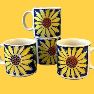 Vintage Sunflower Coffee Mugs, Sango Handpainted China, Set of 4  Ceramic Sunflower Cups