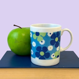Vintage Flower Power Coffee Mug, Mod Floral, Ceramic Cup, 1970&#39;s Groovy Mid Century Decor