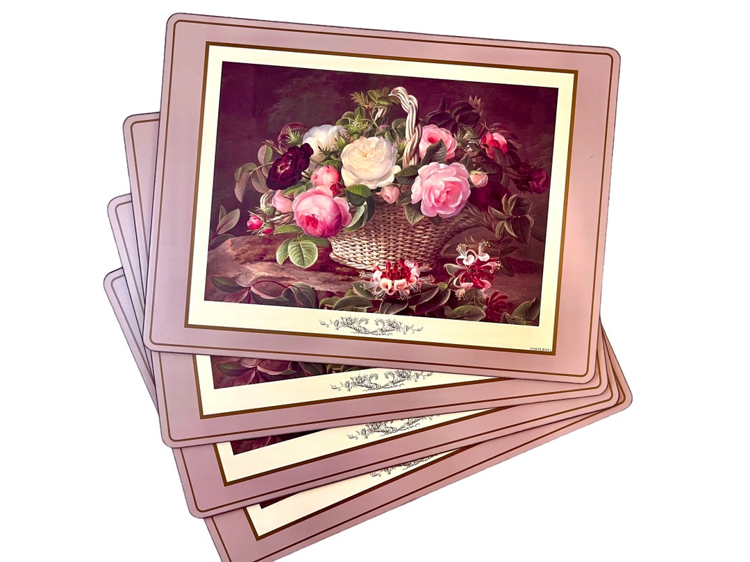 Vintage Pimpernel Placemats, Rose Basket, Set of 4, Pink Roses, Flowers