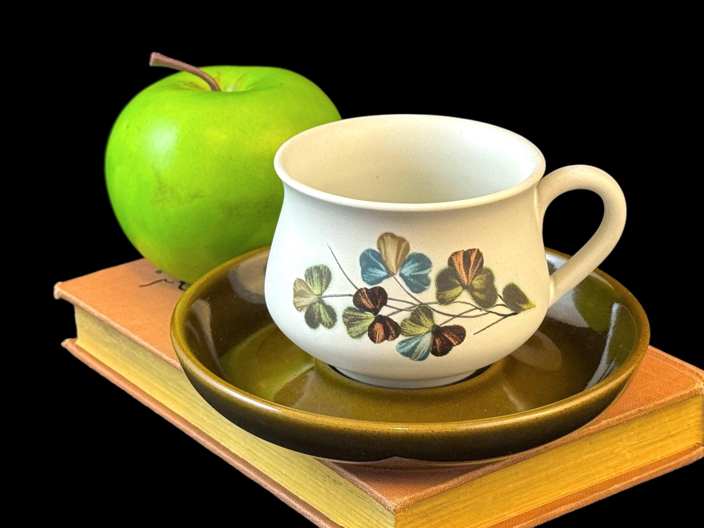 Vintage Denby Shamrock Cup and Saucer Set, Stoneware With