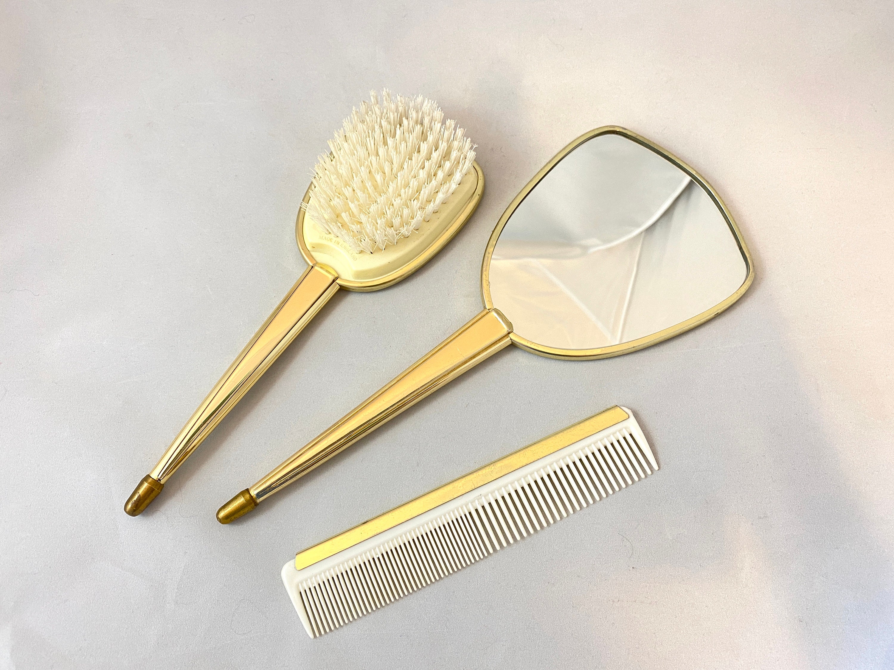 Vintage Hand Mirror Brush Comb Vanity Dresser Set Gold | Etsy