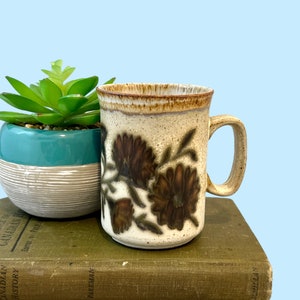 Vintage Dunoon Ceramics Mug, Drip Glaze Flowers, Boho Earth Tone Ceramic Coffee Cup, Stoneware Made in Scotland