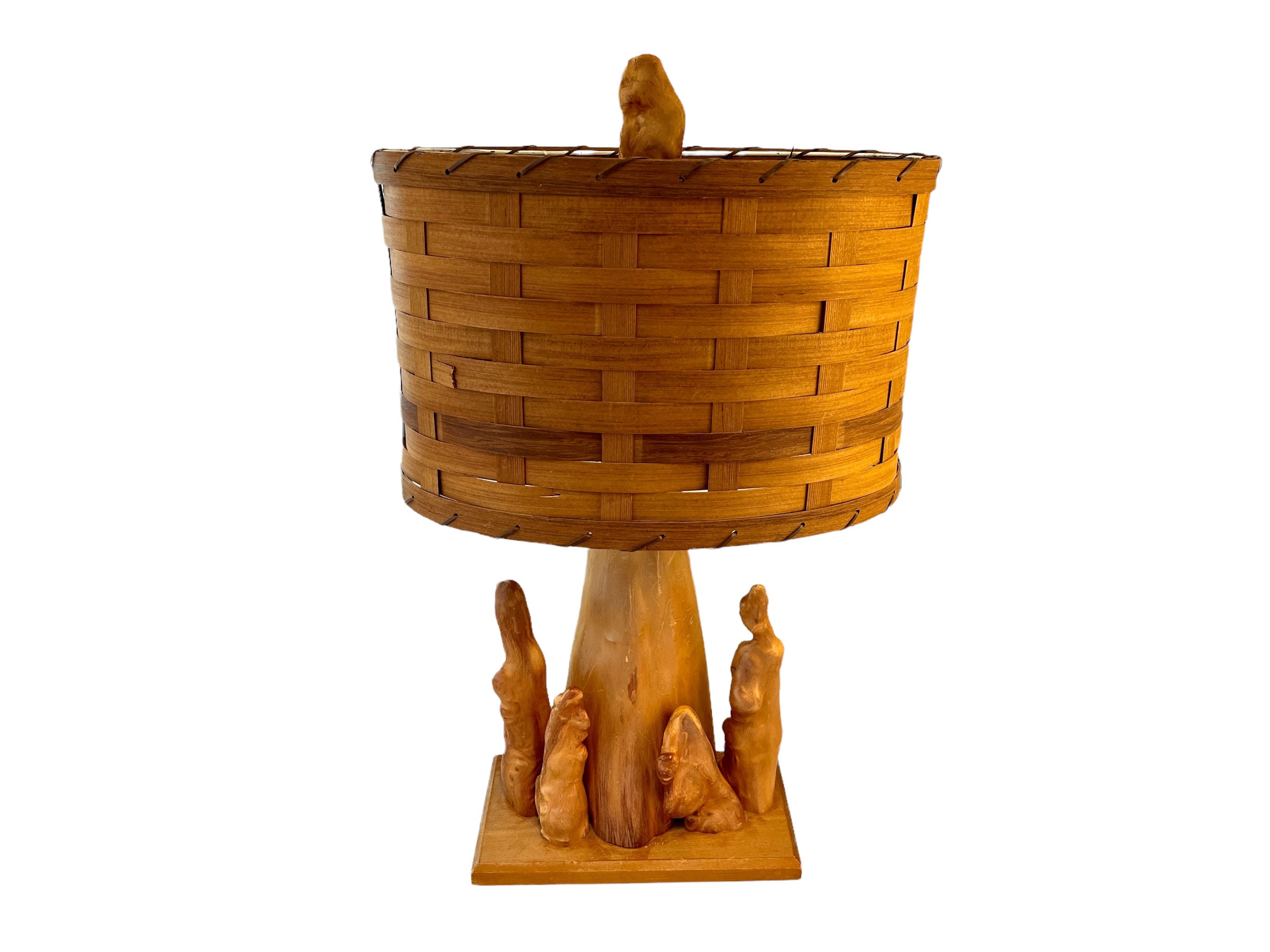 Vintage Cypress Knee Lamp Root Base Basketweave Woven