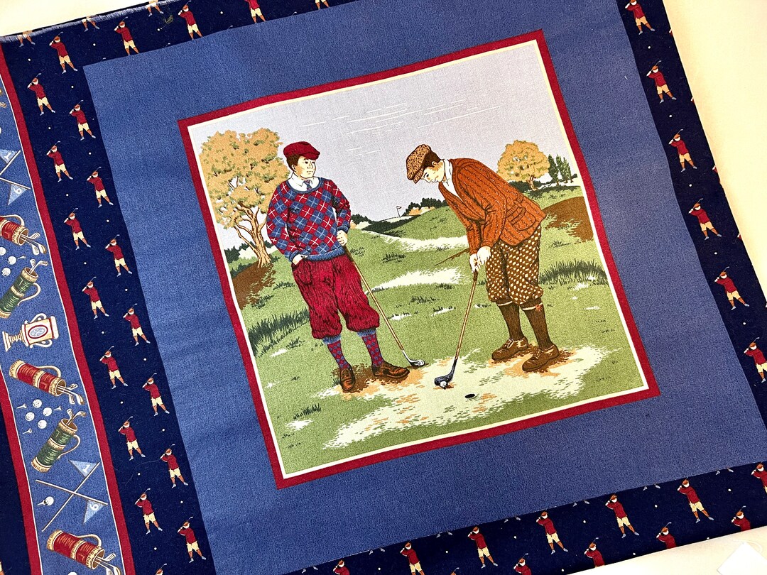 Vintage Golf Fabric Craft Panel Blocks 10 Panels Cut and Sew Etsy