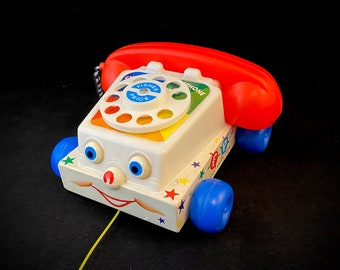 Vintage Fisher Price Chatter Telephone, Original 1960's Kids Rotary Phone Pull Toy