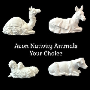 Vintage Avon Nativity Collectibles Animals: CHOOSE Camel, Cow, Donkey, Sheep, White Porcelain Bisque Animal, Christmas Manger, 1980's Decor