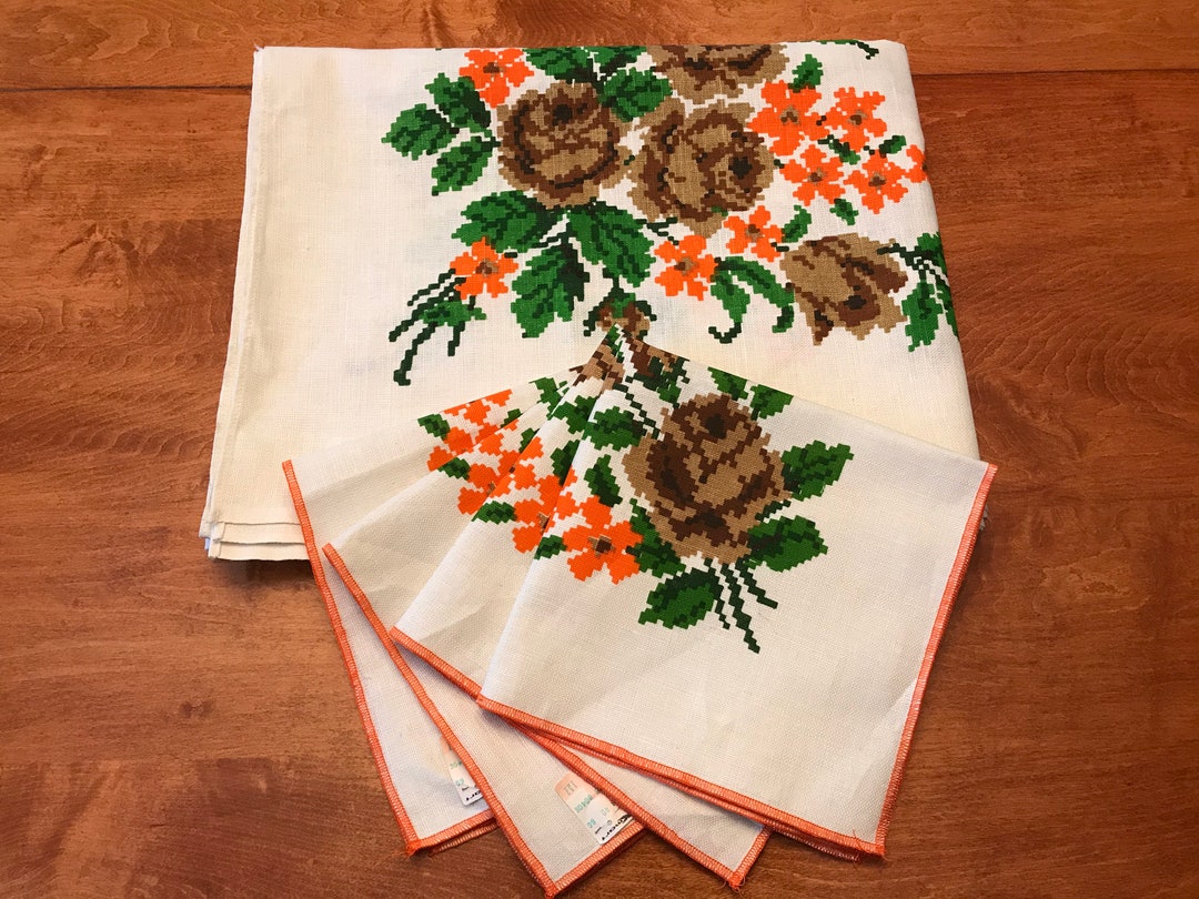 1950年代 イタリア空軍 テーブルクロスとナプキンセット 刺繍 長方形)(特大)(ナプキン12枚付)フランス アンティーク コットン