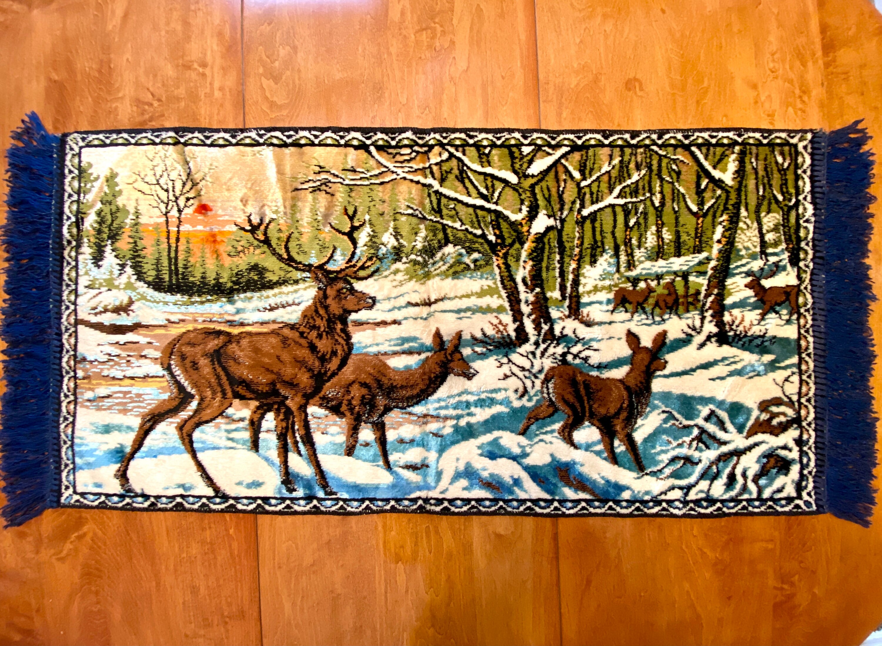 Vintage Deer Tapestry Velvet Wall Hanging Rug Buck Stag Etsy