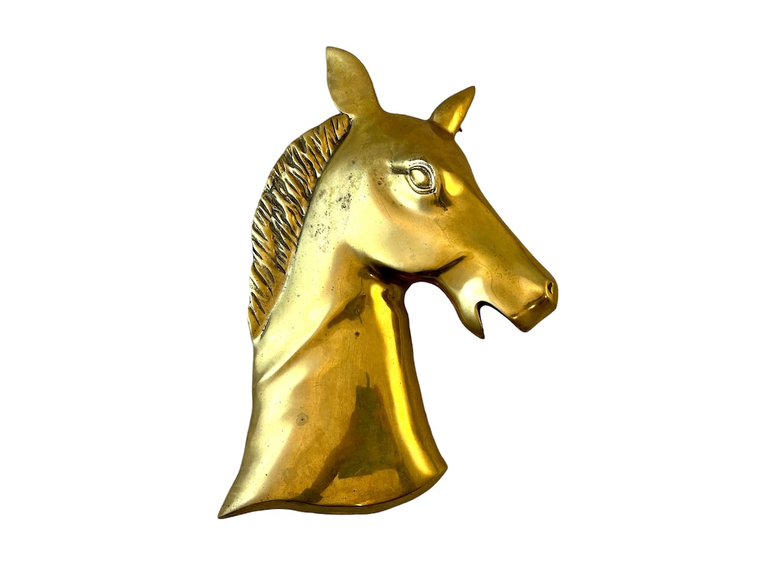 Vintage Brass Horse Head Wall Hanging, Large Dimensional Stallion