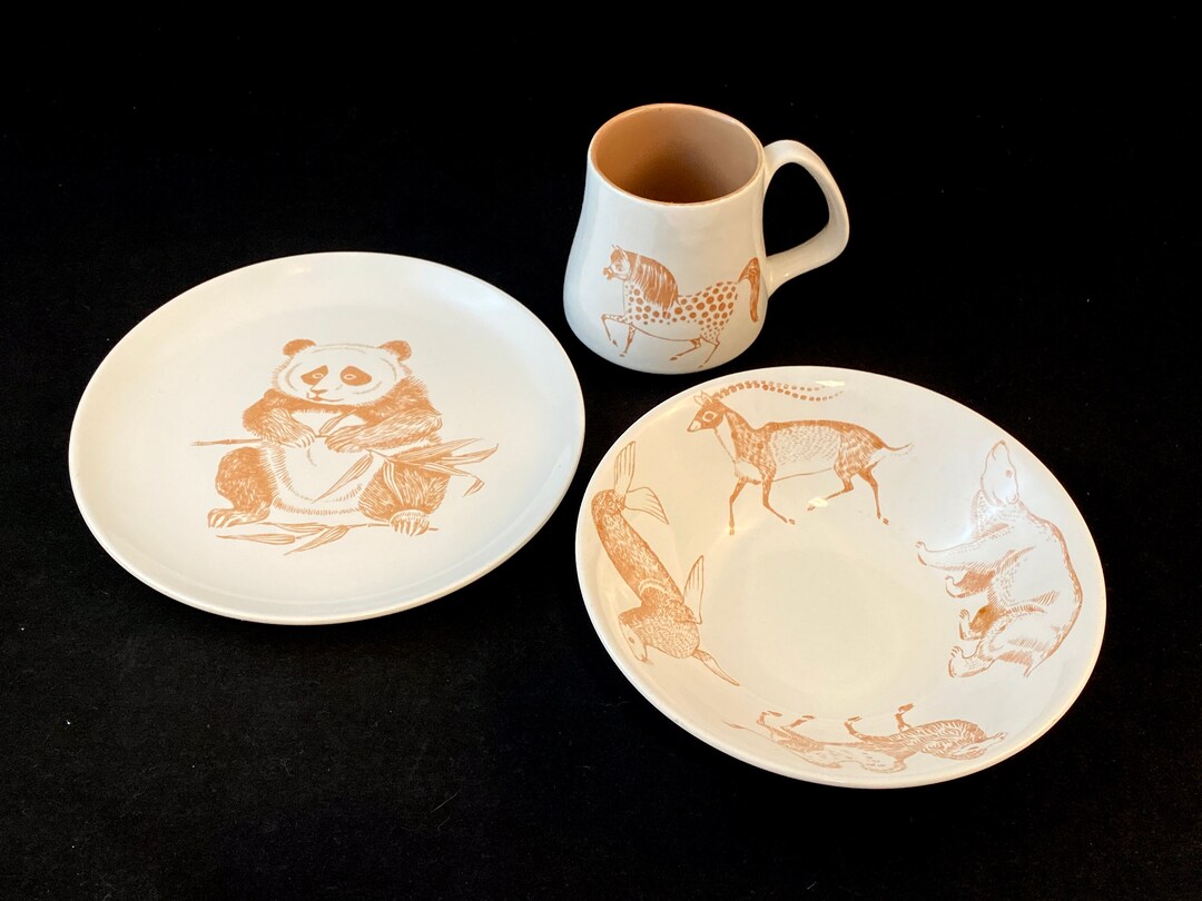Vintage Poole Pottery Children's Dishes, Animals, Robert Jefferson