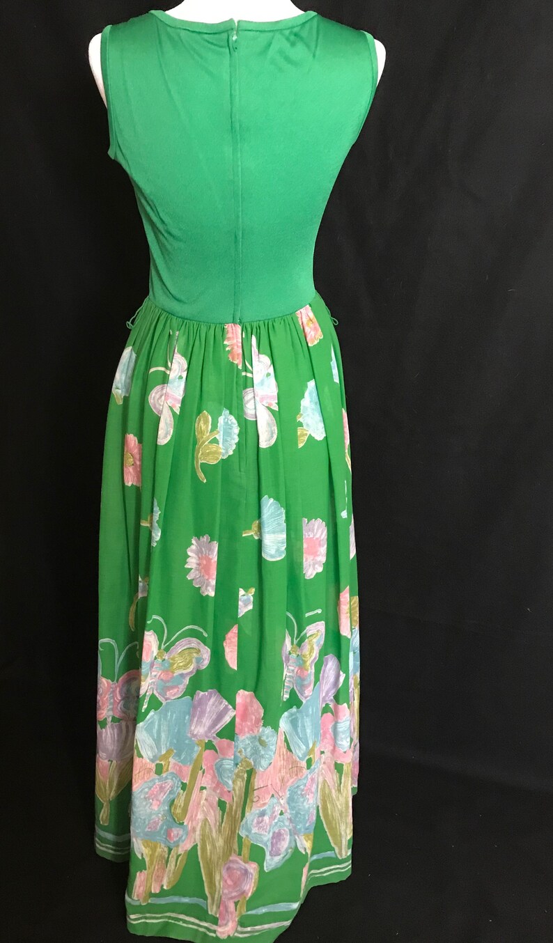 Vintage Maxi Dress 1970's Green and Pastel Flower | Etsy