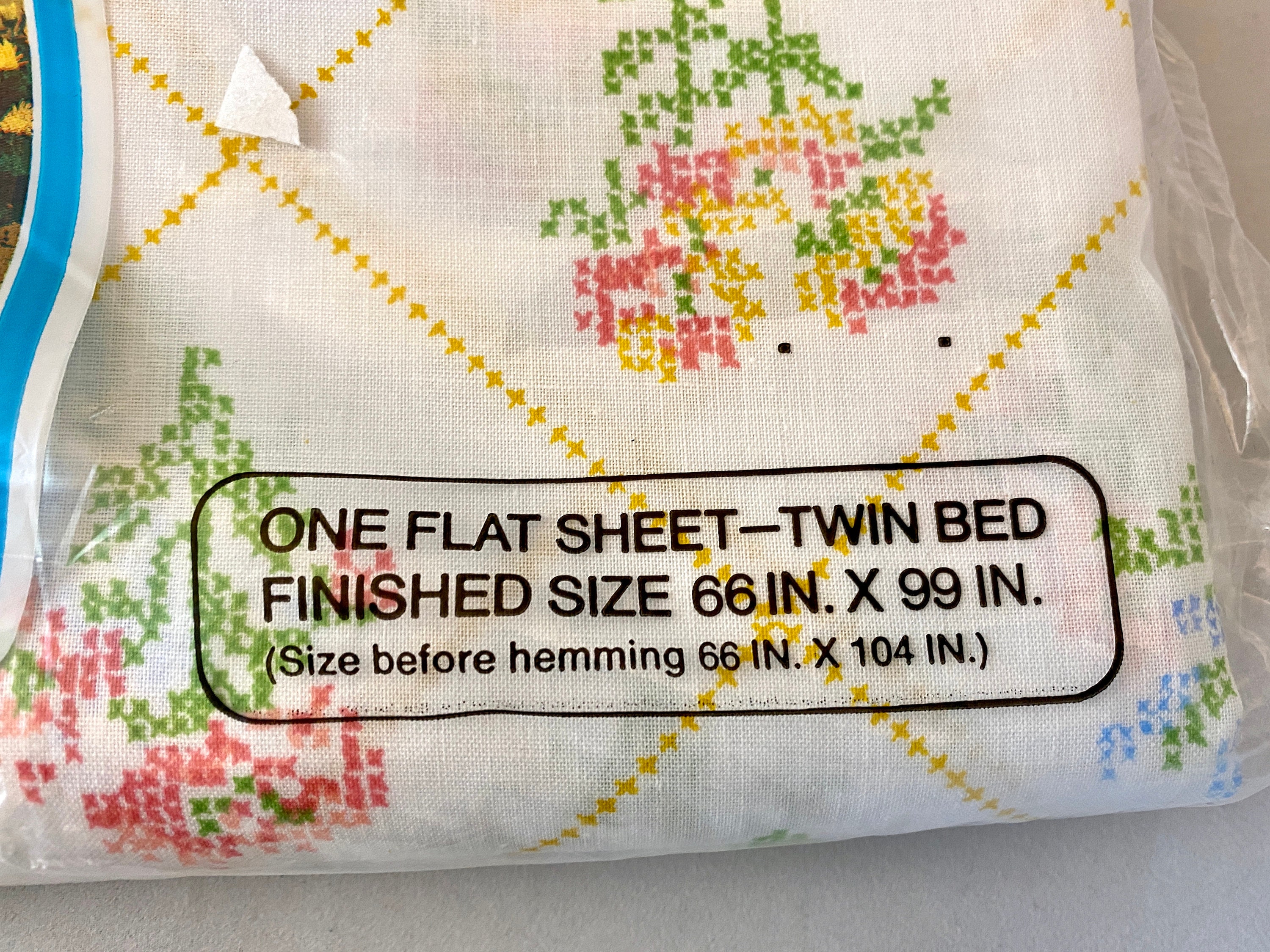 Vintage Bed Sheet Twin Flat Cross Stitch Style Floral Shabby - Etsy