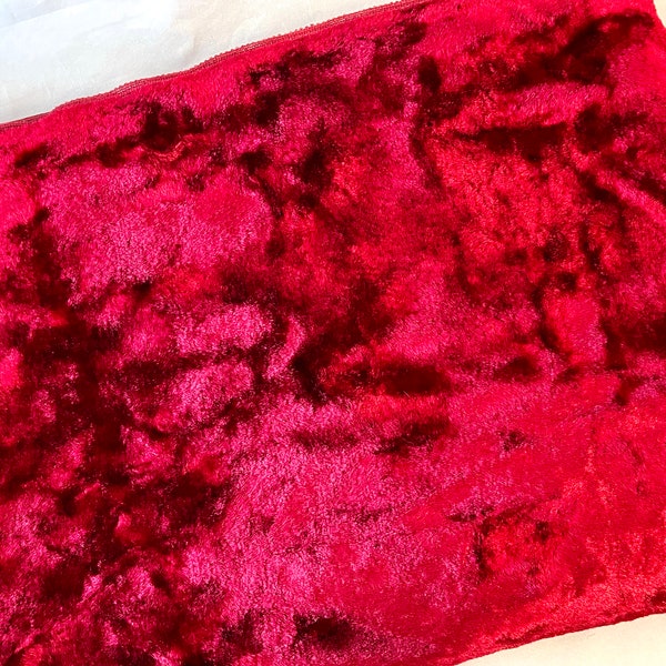 Vintage Crushed Velvet Fabric, Crimson Red Upholstery Material, Plush Velour, Mid Century Hollywood Regency, Gothic, Dark Academia Decor