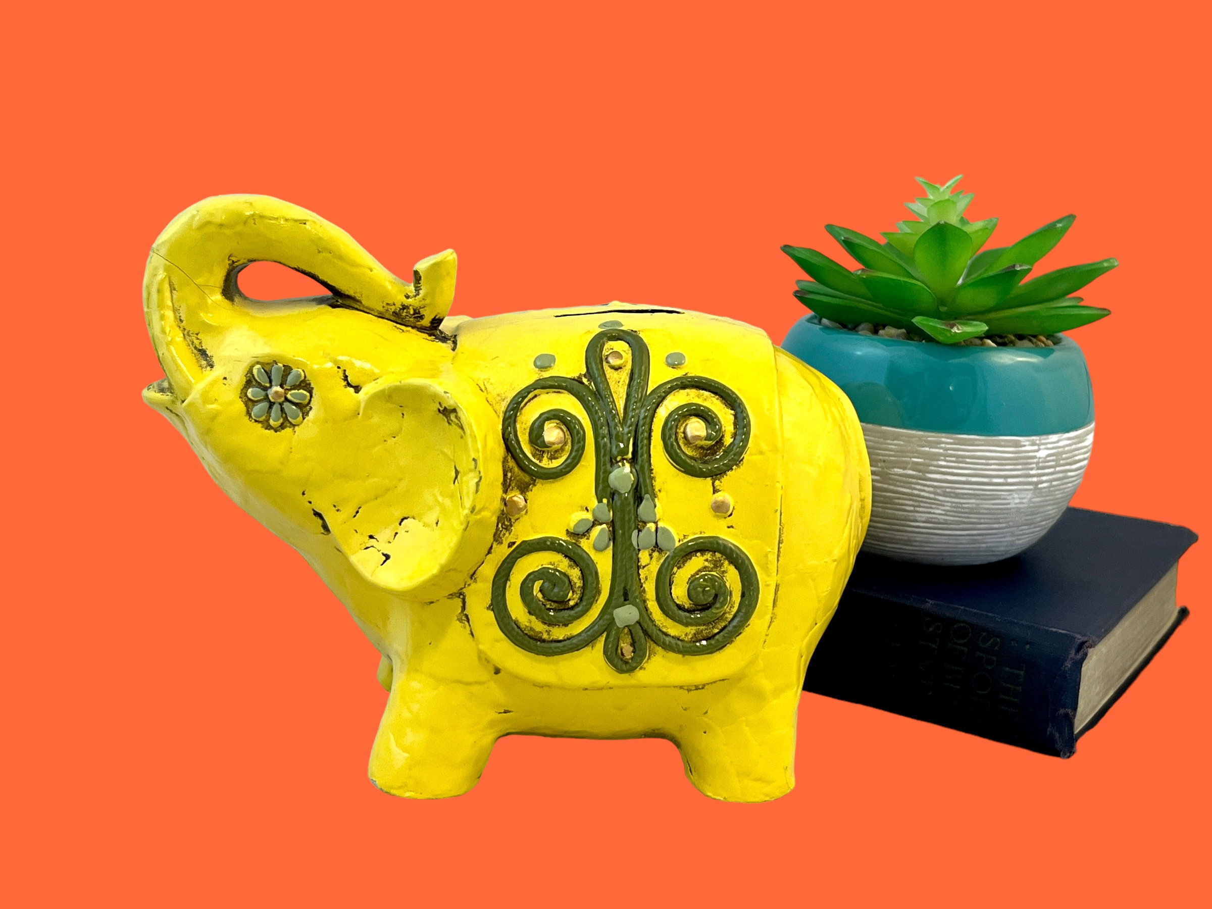 ヴィンテージの象の貯金箱、フィッツ＆フロイドのペーパーマシェ