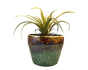 Vintage-Pflanzgefäß mit Sonne- und Mondmotiv, Tropfglasurkeramik, Blumentopf im Art-déco-Stil, Jardiniere, Dekoration in Erdtönen