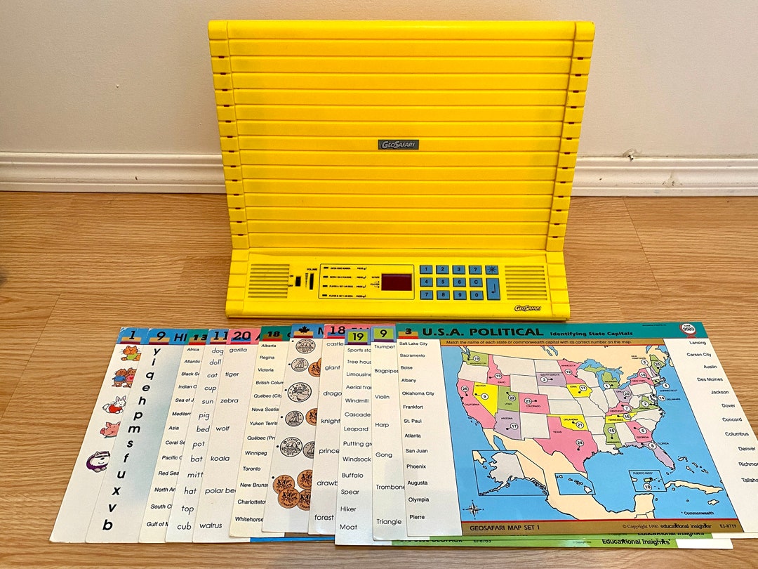 Vintage Geosafari Electronic Learning Toy, 1990's Educational Teaching Aid,  Homeschool Fun, Canadian Version, Game Cards