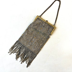 Vintage Beaded Purse, Antique French Steel Microbead Evening Cocktail Bag, Made in France, 1920&#39;s Flapper Accessory