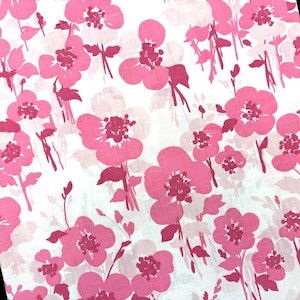 Vintage laken, volledig plat, Flower Glade, Lady Pepperell, mod Floral, roze beddengoed uit de jaren 70