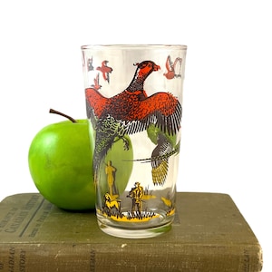 Vintage Pheasant Glass, Hazel Atlas Highball Cocktail Barware, Game Hunting, Bird Dog Theme, Mid Century Glassware