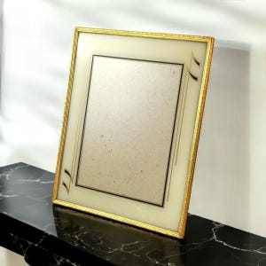Vintage Art Deco Glass Photo Frame, Reverse Painted, Cream Gold Black, 1930&#39;s Decor, Easel Back Picture Frame