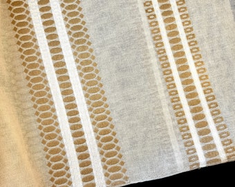 Vintage 1970&#39;s Acrylic Fabric, Striped Drapery Material, Beige with Geometric Stripes, Earth Tone Boho Hippie Decor