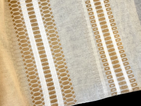Vintage 1970's Acrylic Fabric, Striped Drapery Material, Beige with Geometric Stripes, Earth Tone Boho Hippie Decor