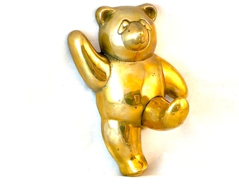 Vintage Panda Bear Brass Wall Hook, Clothing, Coats, Towels, 1980&#39;s Kids Room, Bathroom, Nursery Decor