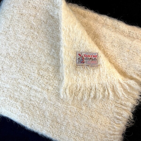 Vintage Cream Crochet Mohair Shawl