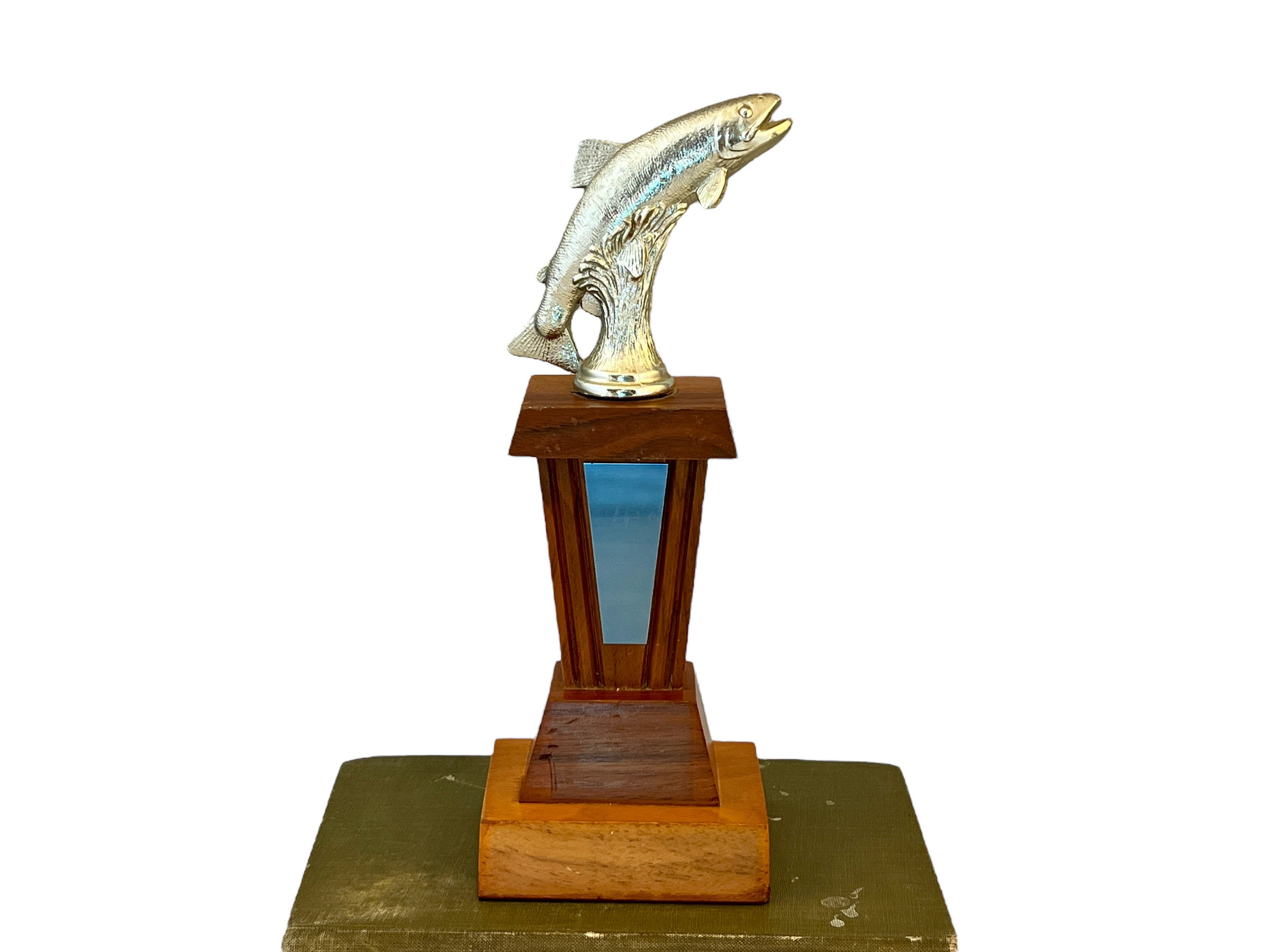 Vintage Fishing Trophy, Mid Century Angling Award, Gold Tone Metal Trout  Fish Figure, Wood Base, Blank 