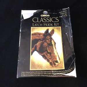 Vintage Horse Latch Hook Rug Kit, Wall Hanging Craft, Equestrian Decor, Caron Classics