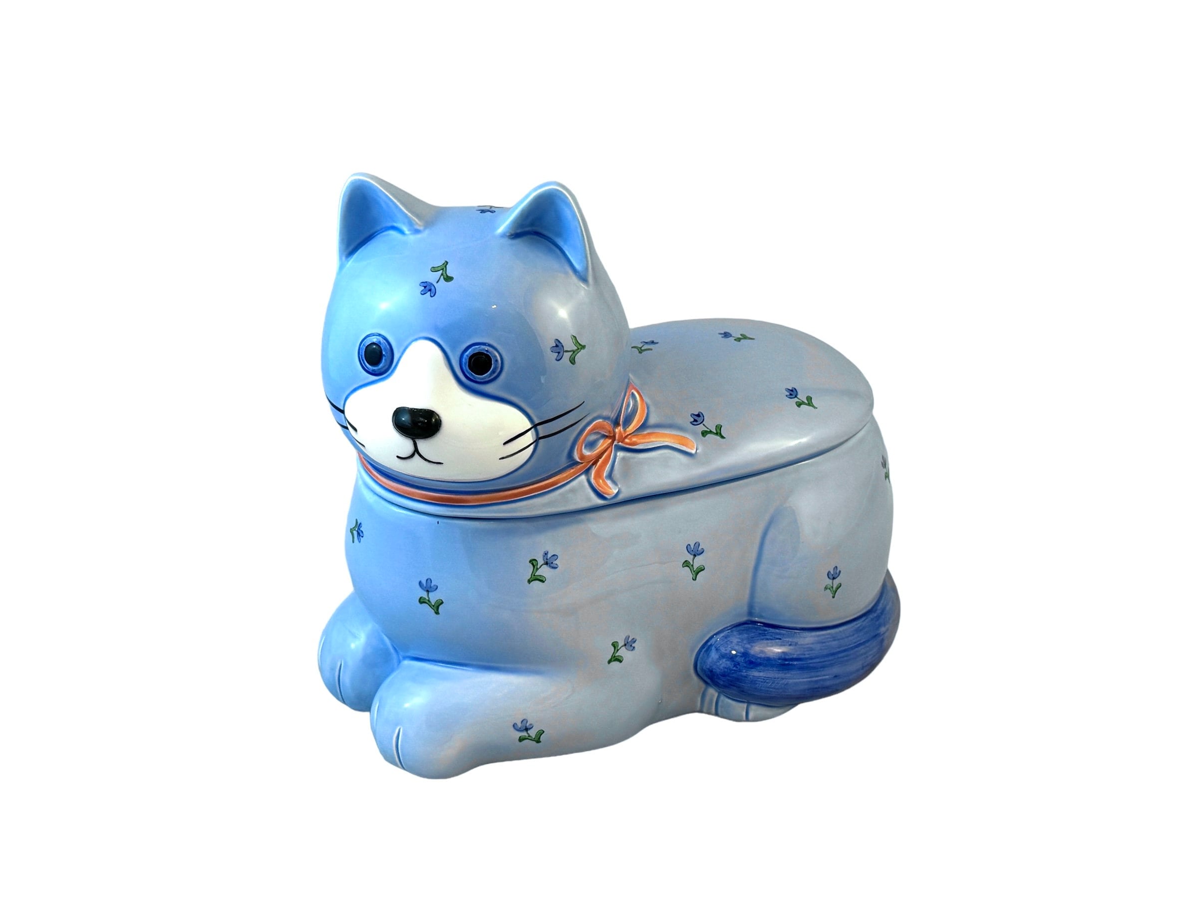 Vintage Cat Cookie Jar, Otagiri Japan, Blue Calico Kitty With