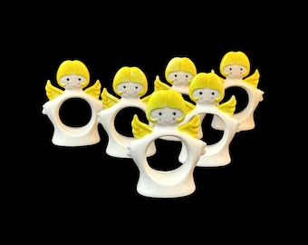 Vintage Angel Napkin Rings, Ceramic Angels, Set of 6, Christmas Holiday Entertaining