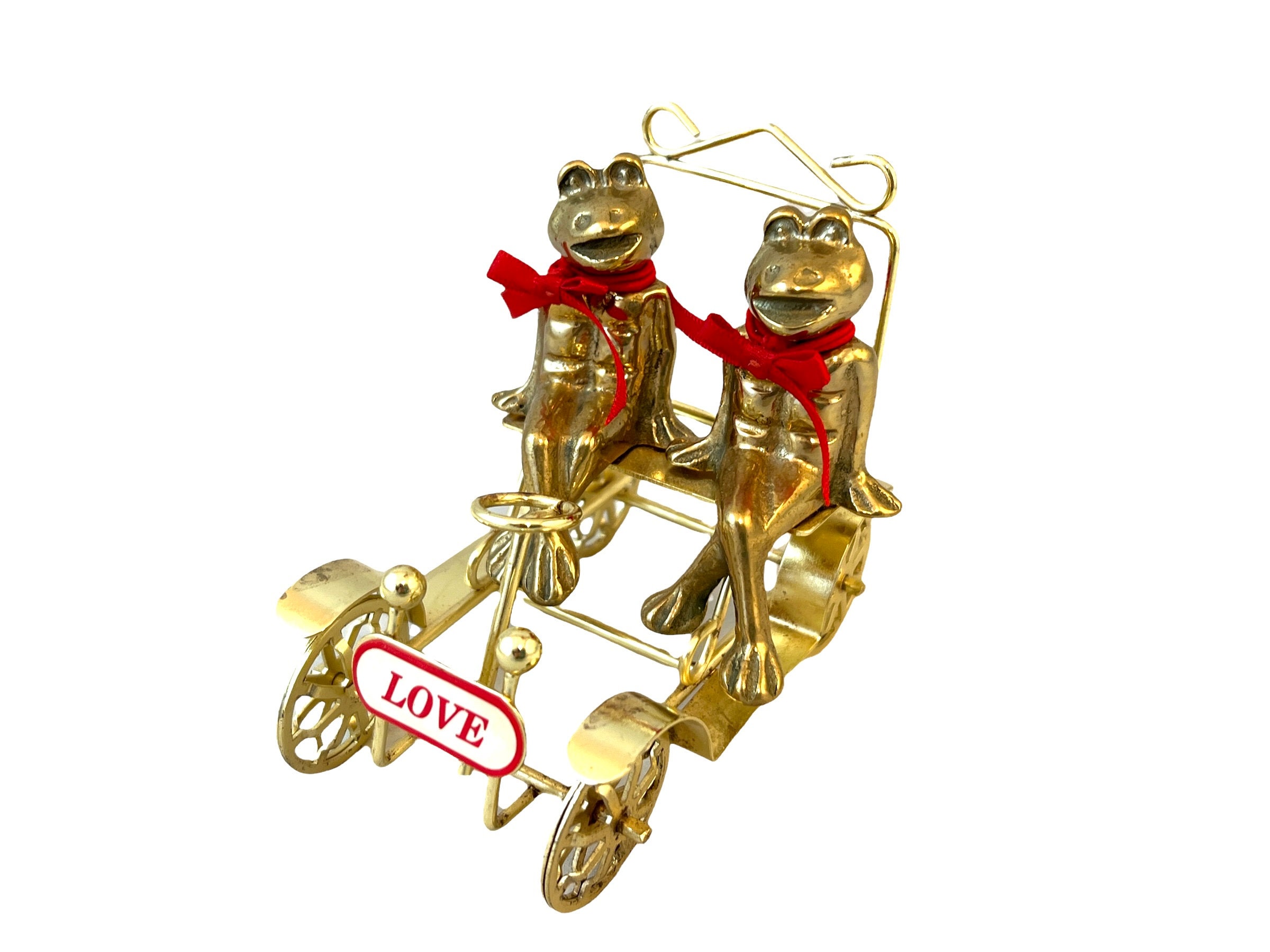 Vintage Brass Frogs in Car Frog Friends in Buggy LOVE