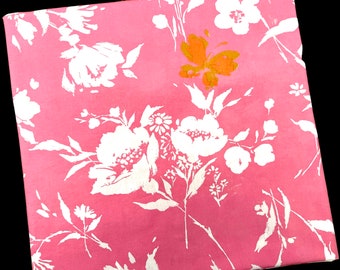 Vintage Flower and Butterfly Bed Sheet, Fieldcrest Perfection Twin Flat Top, Bright Pink, Flowers and Butterflies, 1970's Bedding
