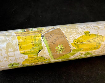 Vintage Kitchen Wallpaper, Cooking Theme, 1970&#39;s Kitschy Earth Tones, Textured Pre-Pasted Wall Covering, New Old Stock