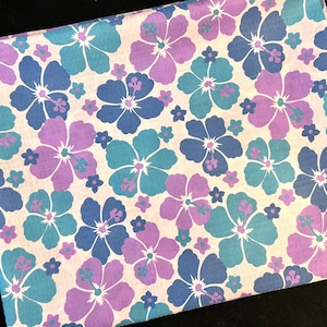Hawaiian Floral Print Plisse Fabric, Purple Blue Hibiscus Flowers, Seersucker, Baby Clothes Sewing Material