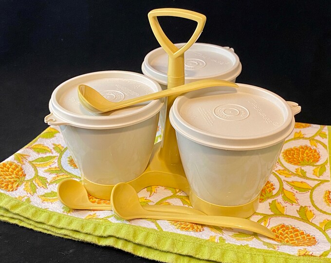 Vintage Tupperware Condiment Caddy, Salad Dressing Container Trio With