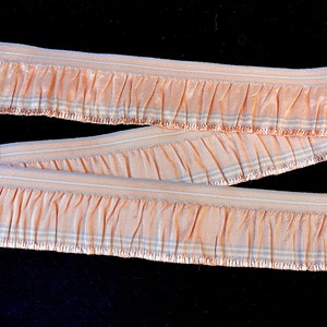 Vintage Trim, Pleated Ruffle Ribbon, Pale Pink Satin, Grey Stripe, Looped Fringe, Grossgrain Edge, Sewing Dresses, Home Decor, Sold by Yard