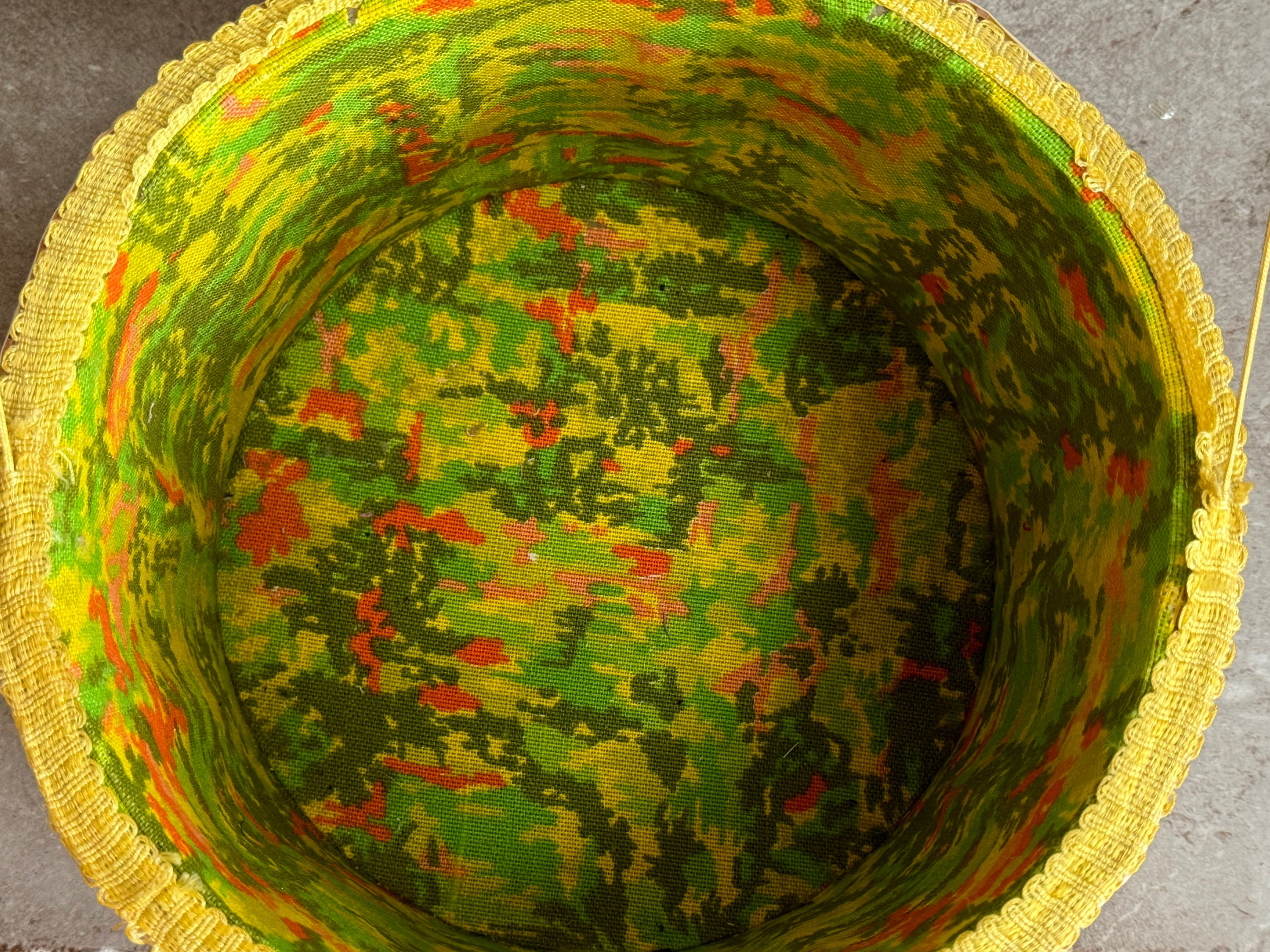 think of things】CIRCLE BASKET GREEN Vtg Handwoven Basket Round